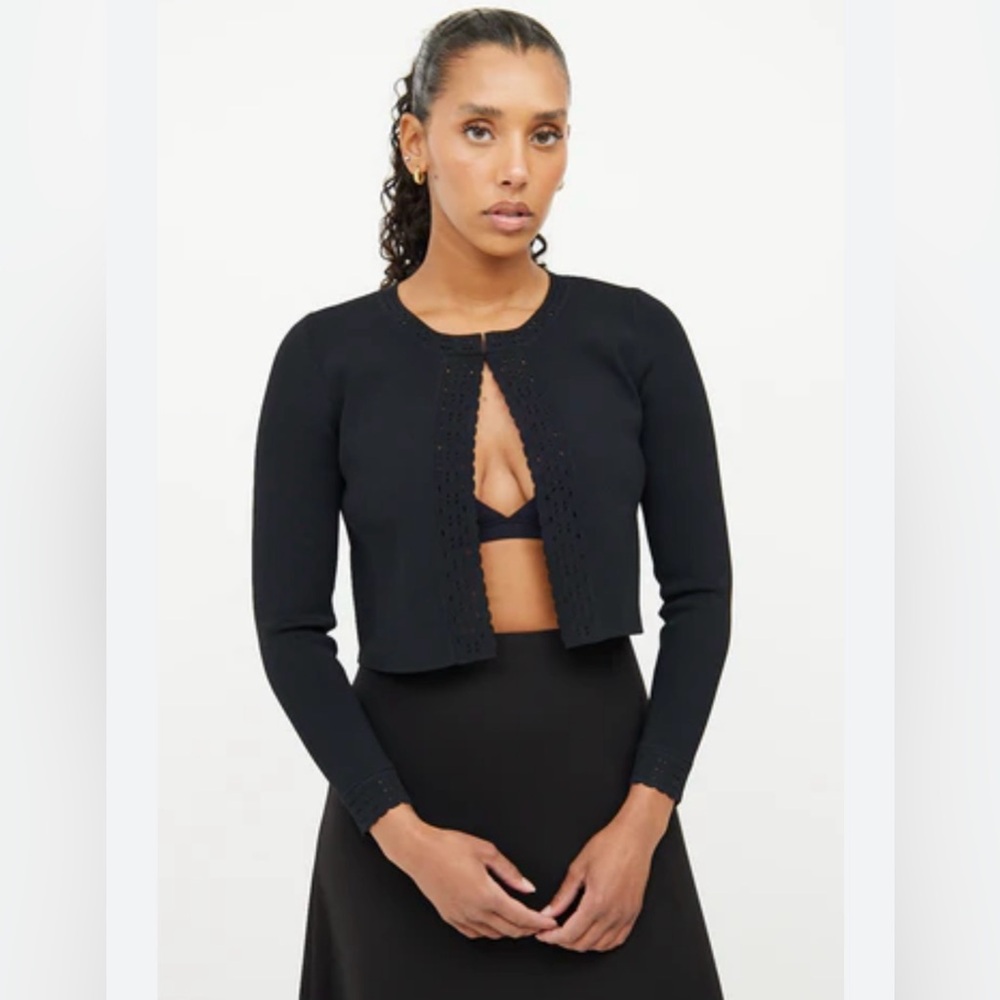 Sandro Queenie open front cropped scallop trim black cardigan sz 1 small